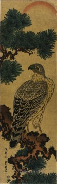  Rising Painting - kachoga falcon on a pine branch rising sun above Utagawa Toyokuni Japanese